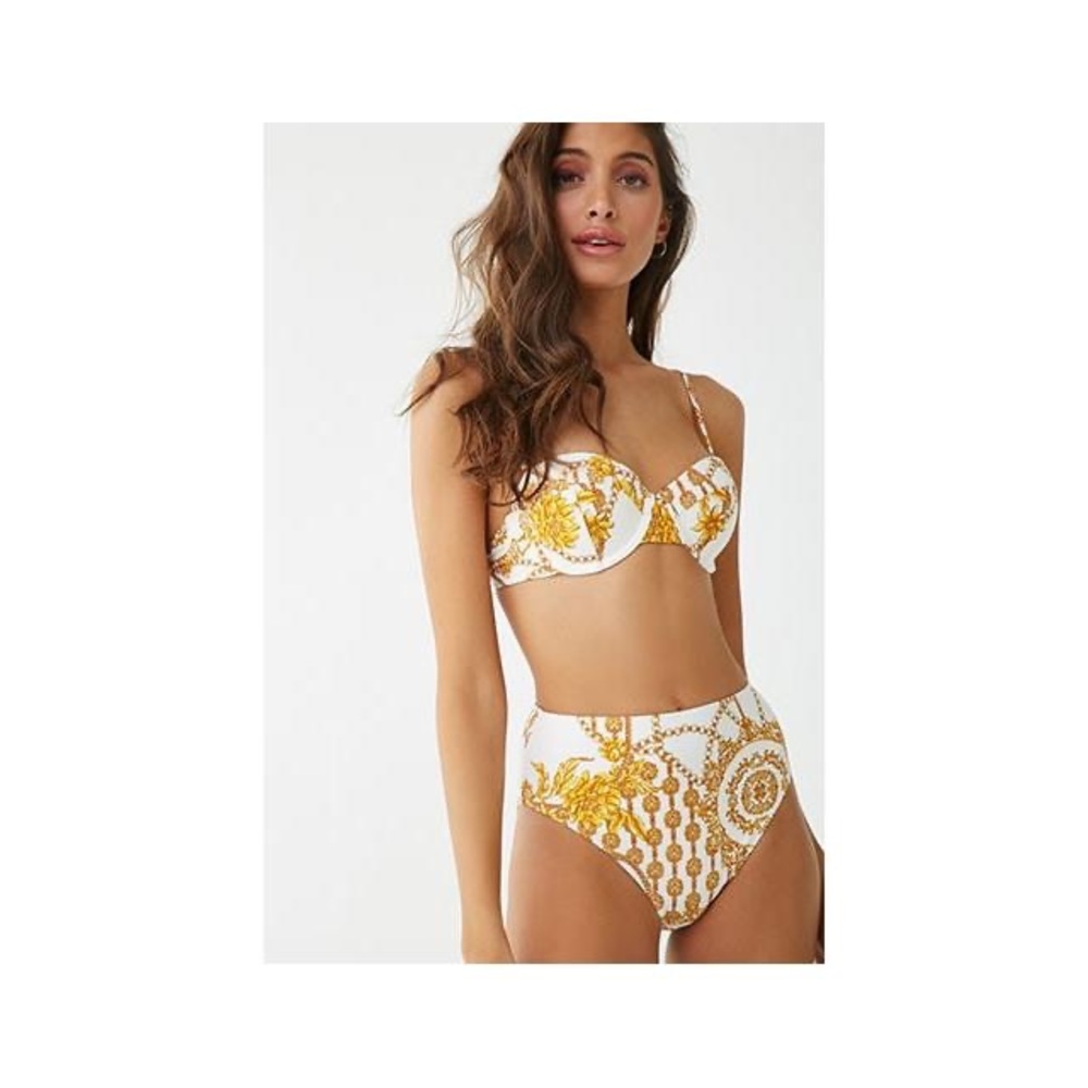 Floral & Chain Print High-Waist Bikini